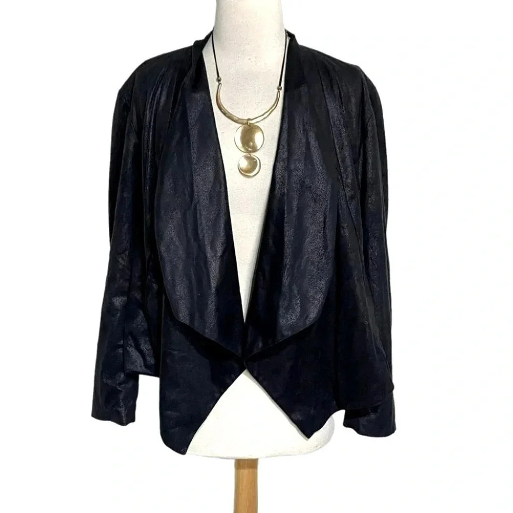 Robert Louis Black‎ Faux Leather Waterfall Drape Jacket Women's XL whimsigoth